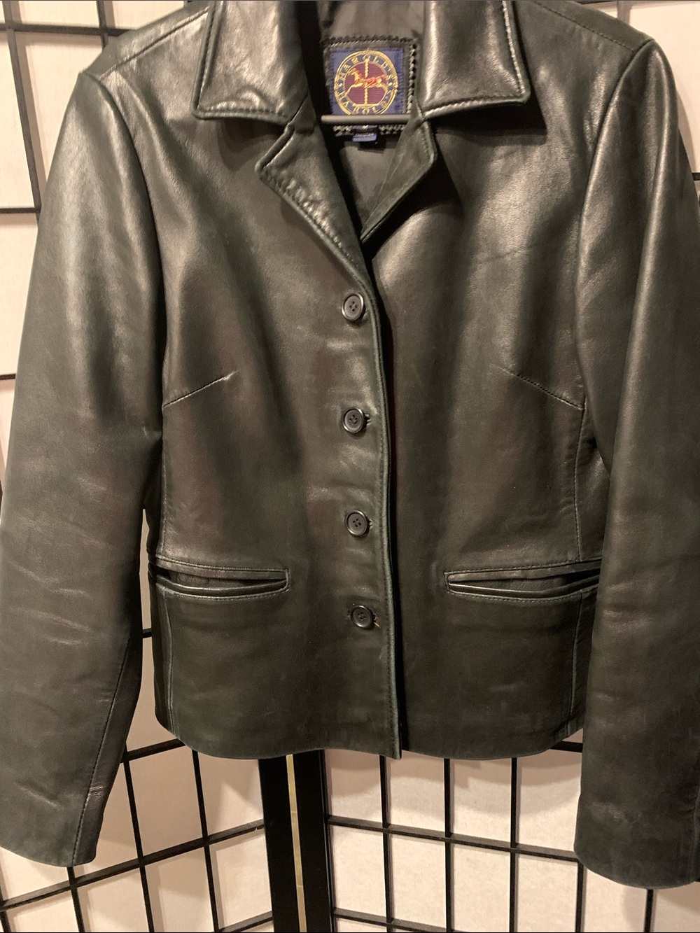 Harold’s Woman’s Black Leather Button Jacket with Notch Collar Size S